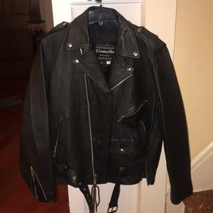 Real Black Biker Leather Jacket MEN